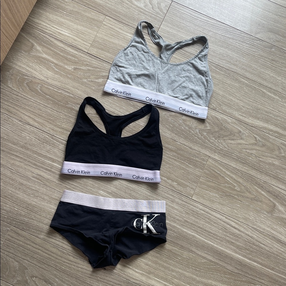 Calvin Klein Black & Gray Racerback Bralettes with Black Hipster Briefs